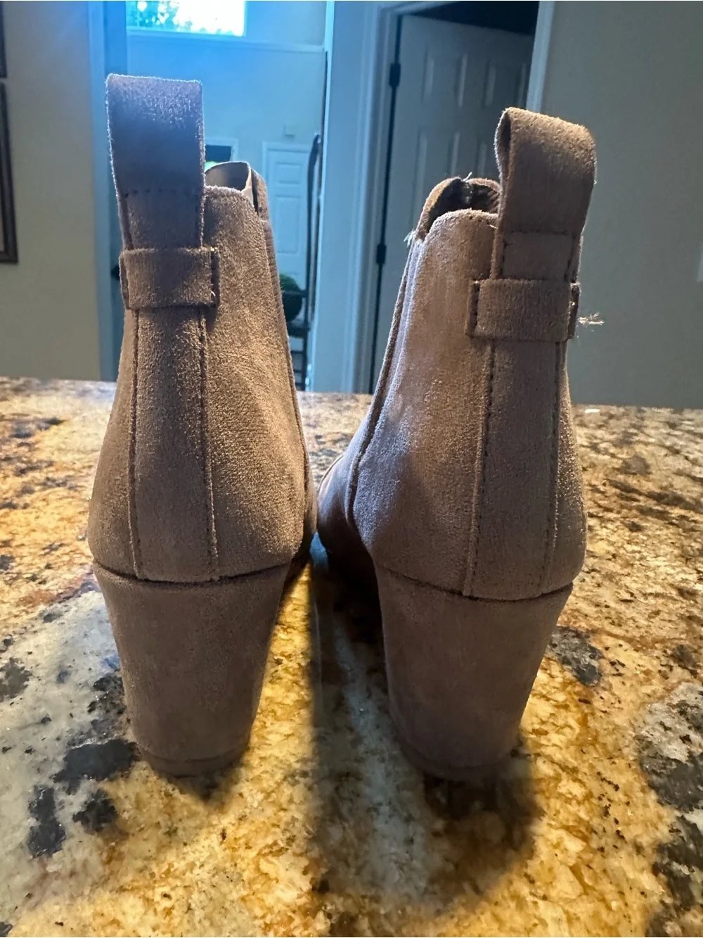 Women's Wedge Ankle Bootie in Taupe Suede